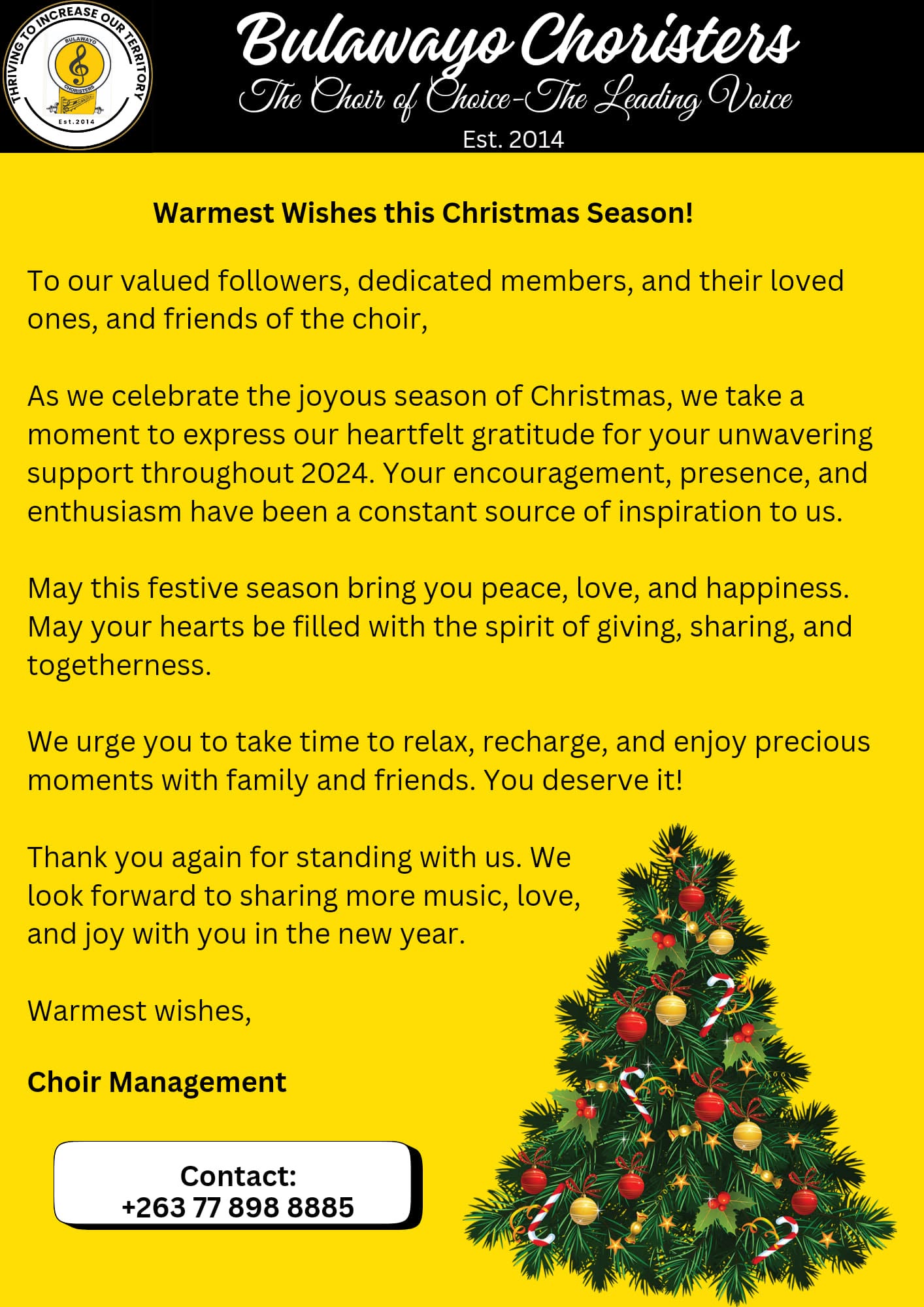 Bulawayo Choristers Choir, December 2024